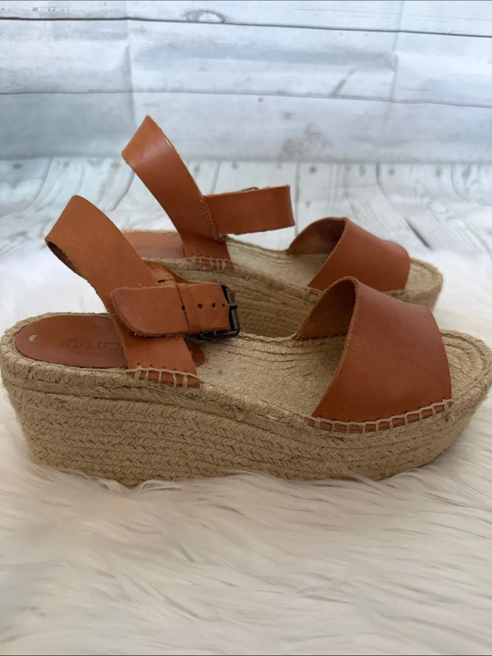 Soludos Tan Leather Espadrille Sandal with Ankle Strap Size 8
